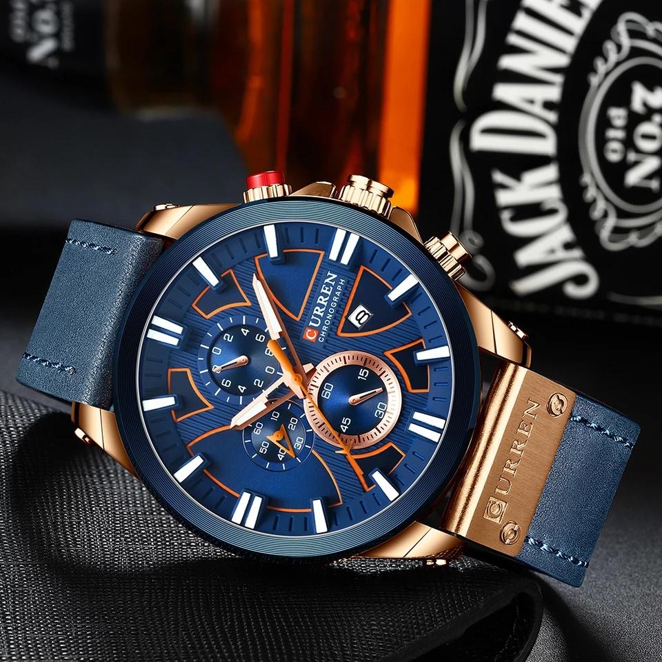 CURREN Man WristWatch Waterproof Chronograph Sport Men Watch Military Army Top Brand Luxury Genuine Leather New Male Clock 8346