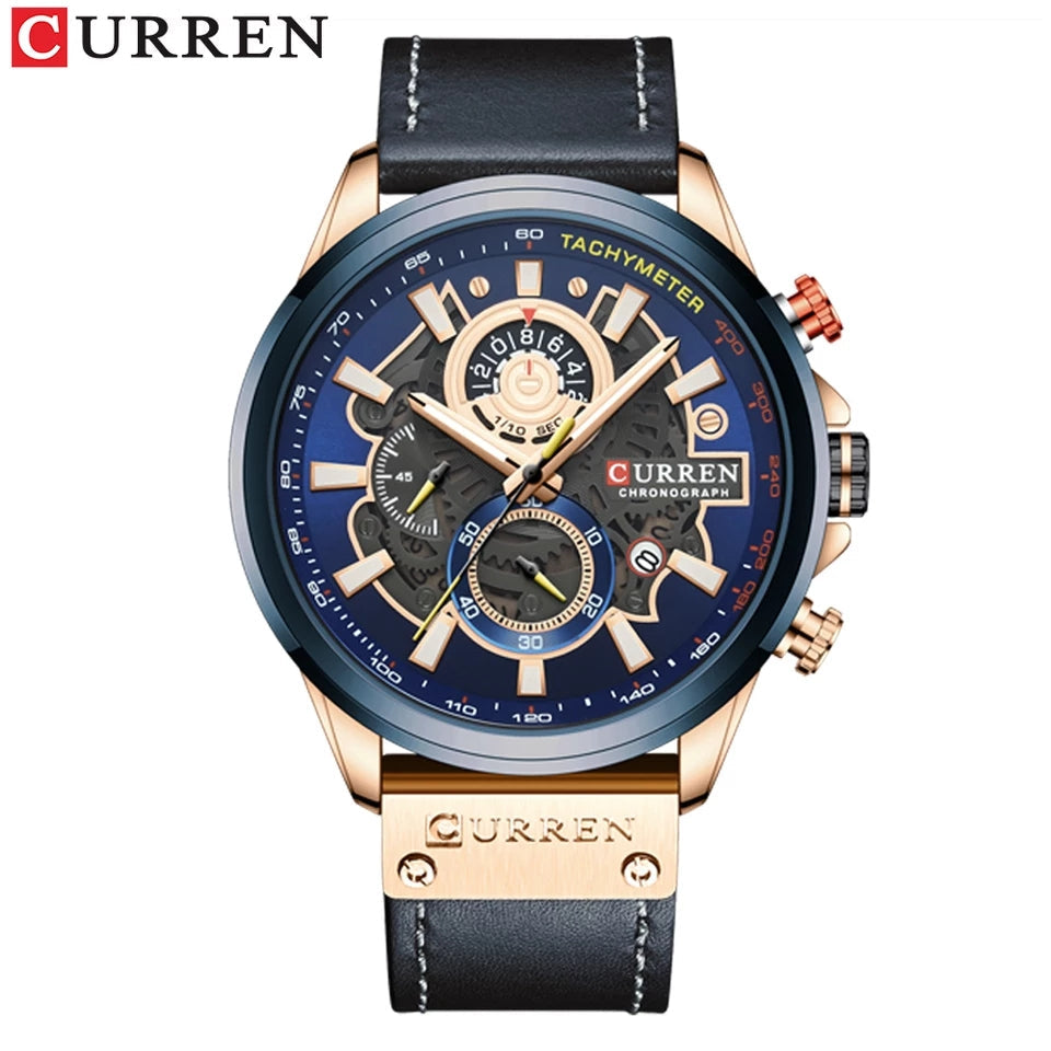 Curren 8380 New Watch Men Fashion Quartz Watches Leather Strap Sport Quartz Wristwatch Chronograph Male Creative Calendar Clock