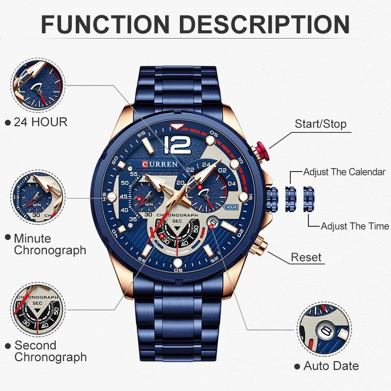 Curren 8395 Luxury Man Quartz Wrist Watch Stainless Steel Luminous Mens Watch 2021