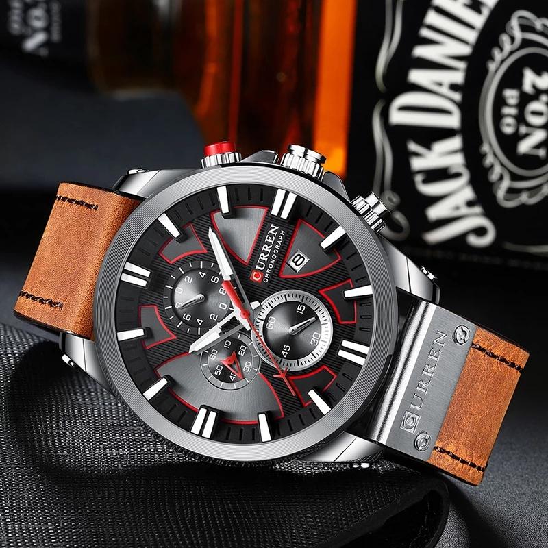 CURREN Man WristWatch Waterproof Chronograph Sport Men Watch Military Army Top Brand Luxury Genuine Leather New Male Clock 8346