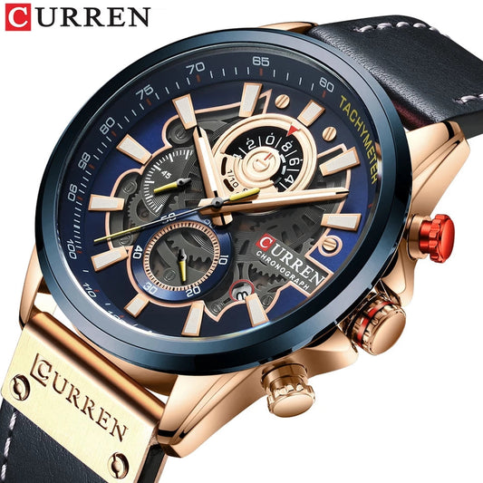 Curren 8380 New Watch Men Fashion Quartz Watches Leather Strap Sport Quartz Wristwatch Chronograph Male Creative Calendar Clock