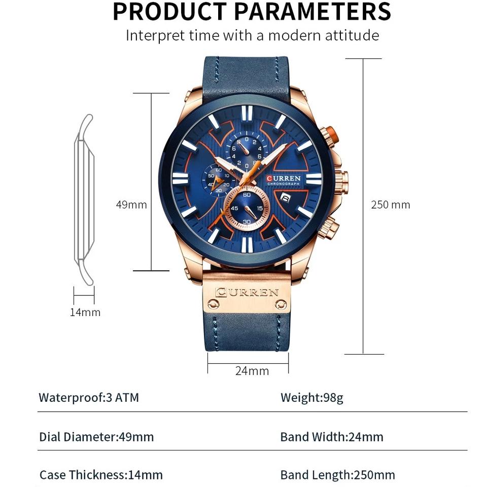 CURREN Man WristWatch Waterproof Chronograph Sport Men Watch Military Army Top Brand Luxury Genuine Leather New Male Clock 8346