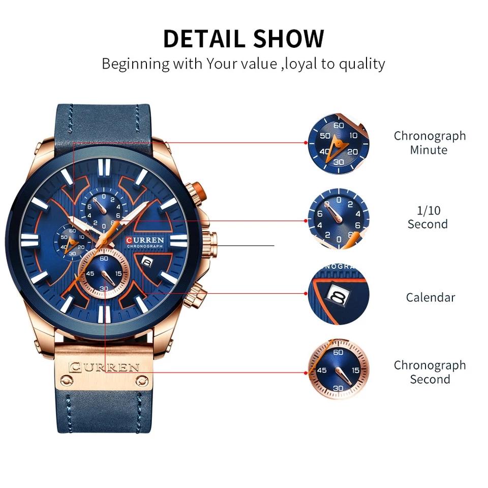 CURREN Man WristWatch Waterproof Chronograph Sport Men Watch Military Army Top Brand Luxury Genuine Leather New Male Clock 8346