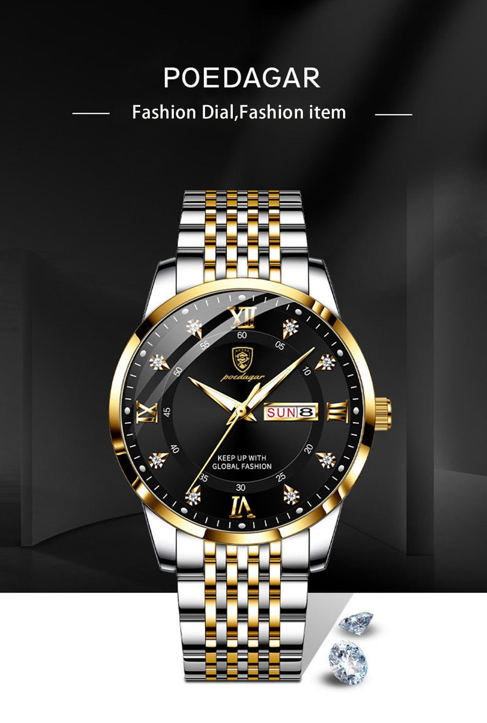 Poedagar Men day and date stainless