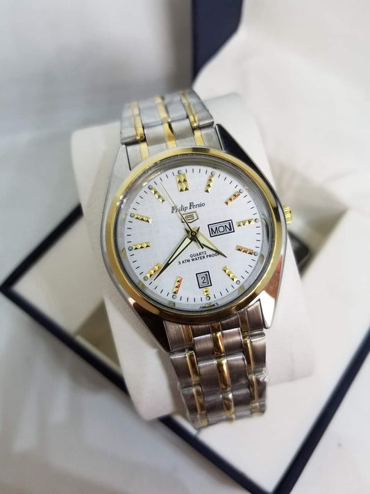 PHILIP PERSIO DAY AND DATE GENTS WATCH WATERPROOF 3ATM