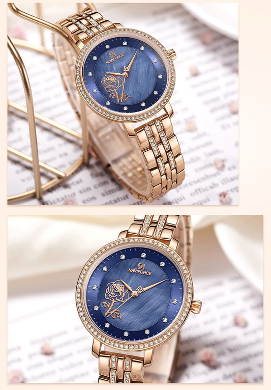 NAVIFORCE Women Luxury Wrist Watches with Diamonds Waterproof Stainless Steel Elegant Ladies Bracelet Watch Relogio Masculino