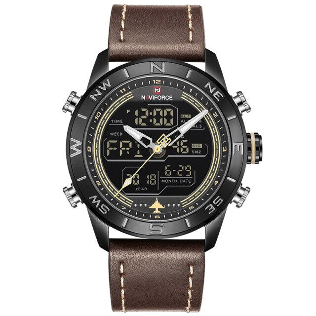NAVIFORCE Men Watch Top Brand New Sports Male 3Bar Chronograph Waterproof Quartz Digital Clocks Military Wristwatch Brown Gold