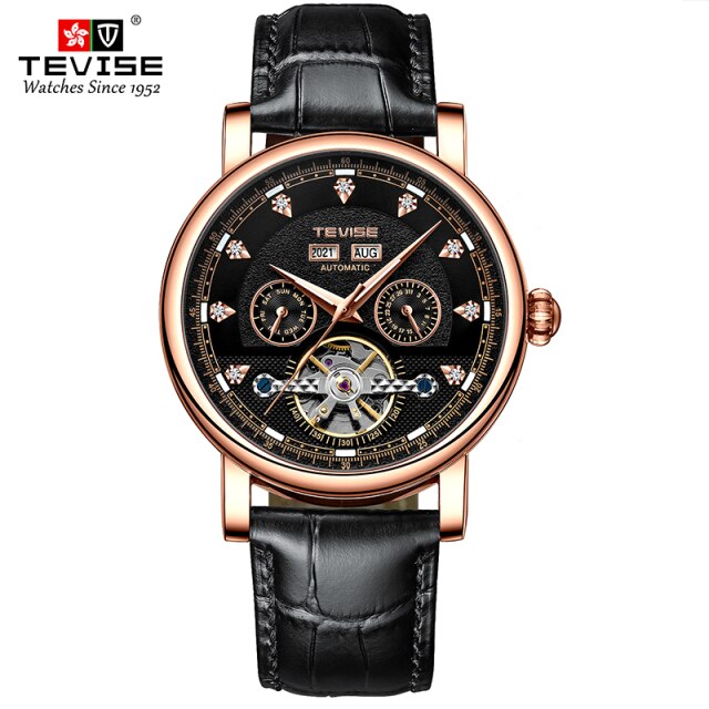 TEVISE 2021 NEW Men Mechanical Business Watch Luxury Automatic Watch Leather  Waterproof Sports  Wristwatch Perpetual calendar